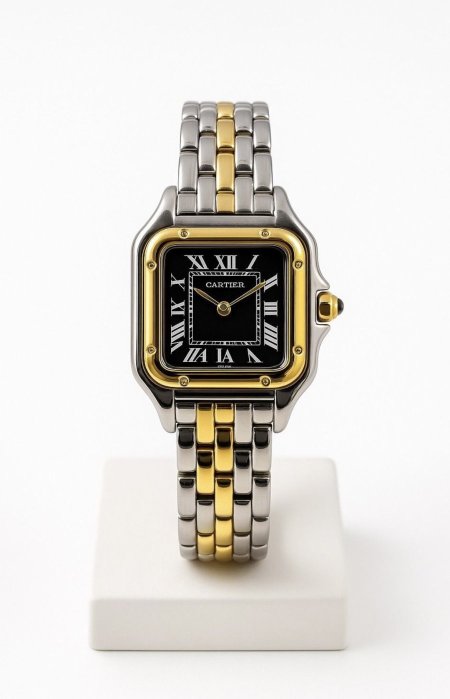 ساعة كارتير مربعة بيد مكس وأرضية سوداء بدون زركون